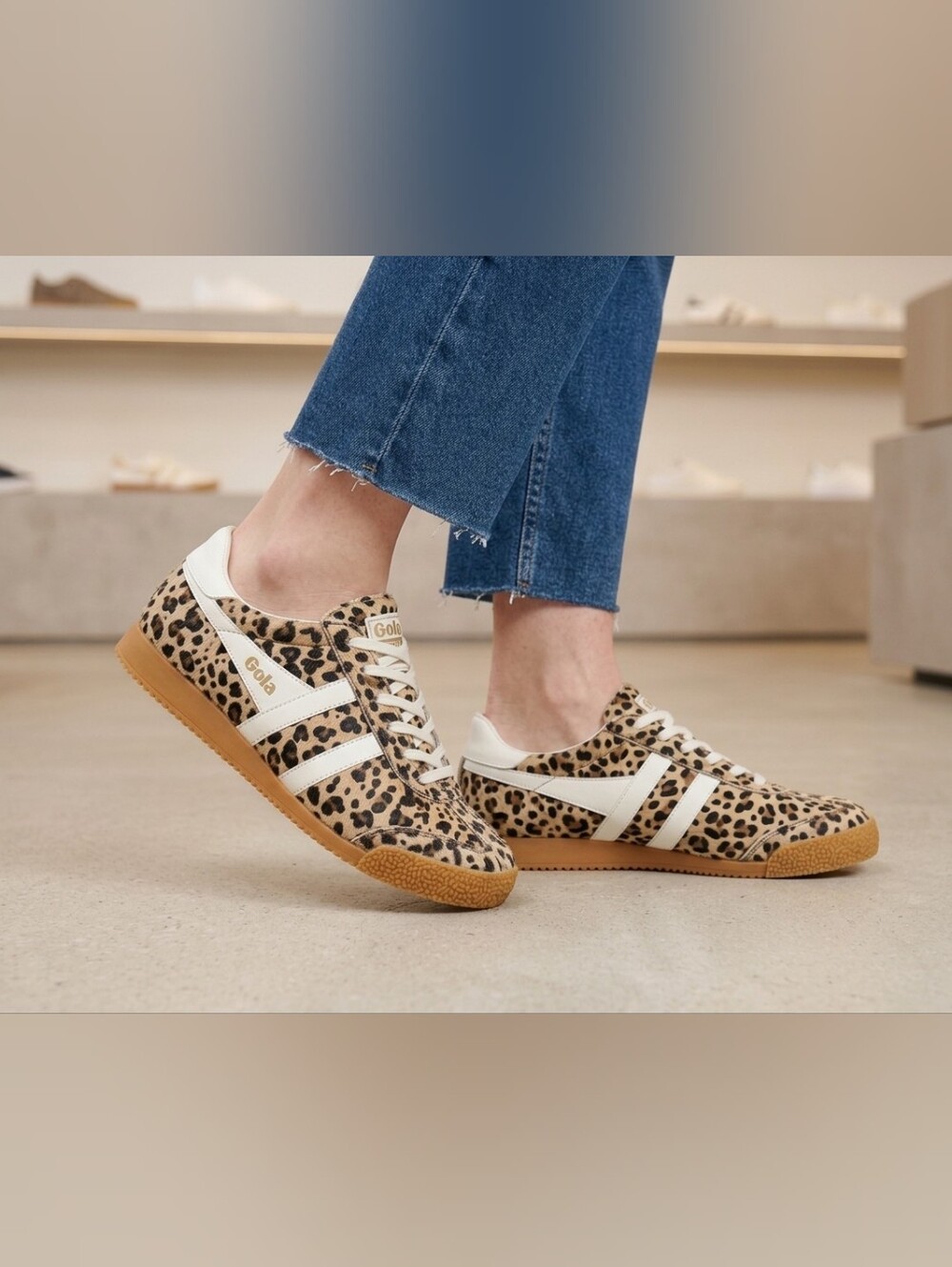Gola Women's Leopard Print Classics - Tan/White, Size 10